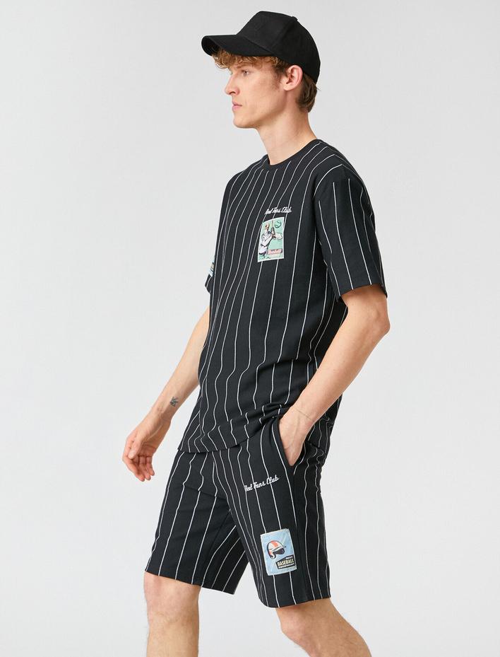  Slim Fit Beyzbol Çizgili Şort