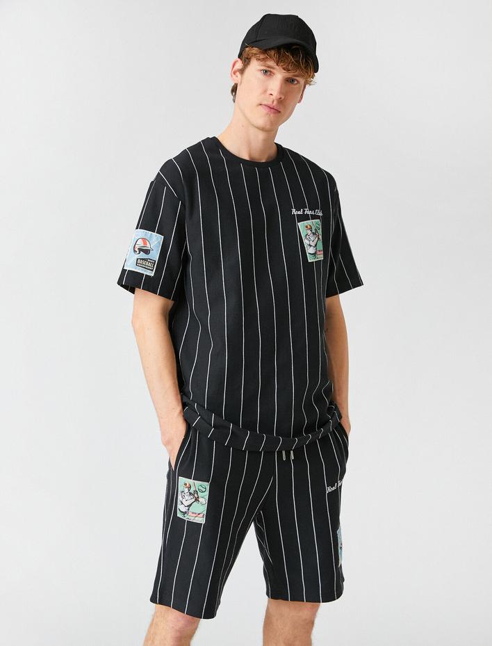  Slim Fit Beyzbol Çizgili Şort