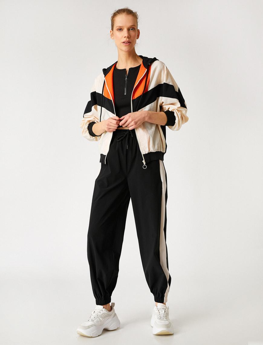   Beli Lastikli Çizgili Jogger Pantolon