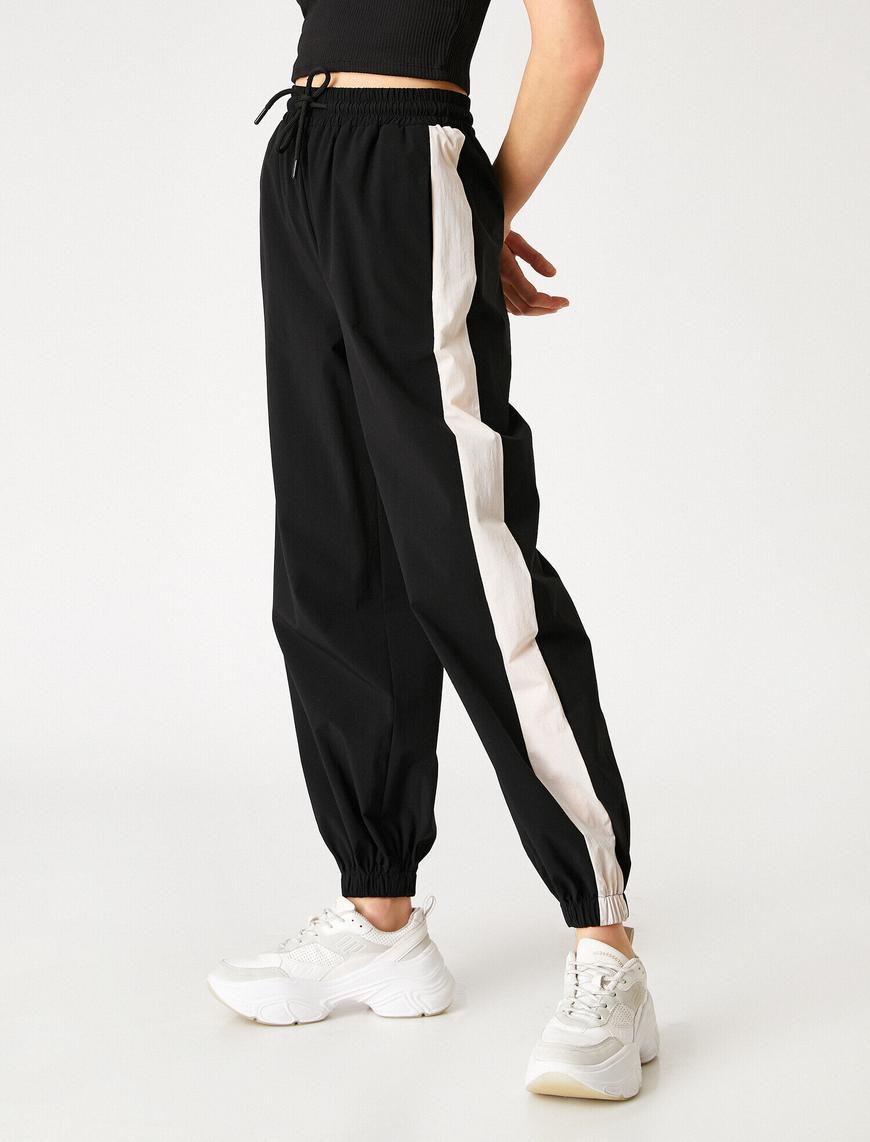   Beli Lastikli Çizgili Jogger Pantolon