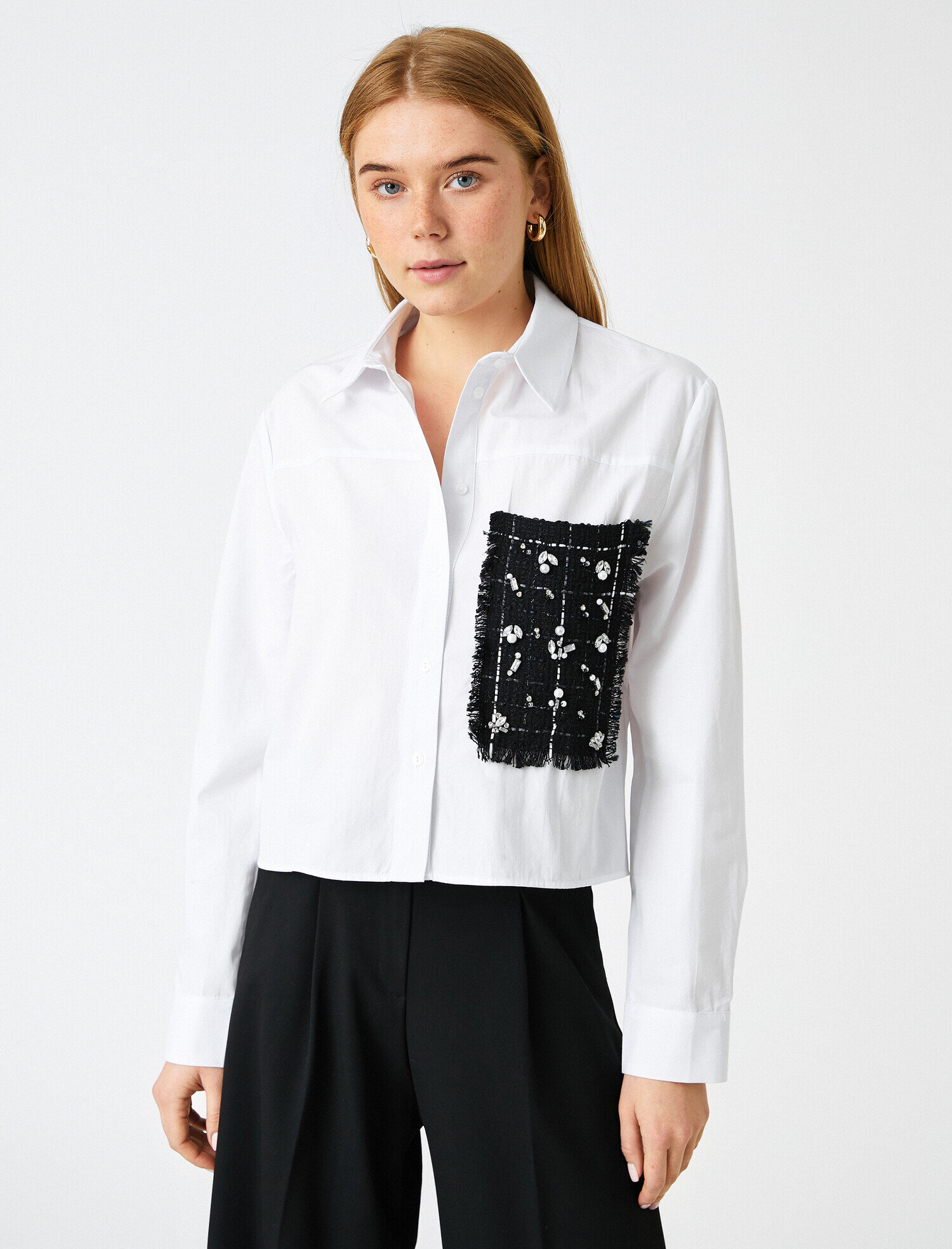   Uzun Kollu Cep Detaylı Pamuklu Gömlek