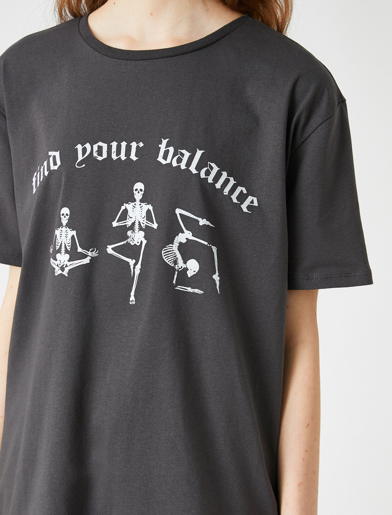   Oversize Kısa Kollu Bisiklet Yaka Baskılı Tişört