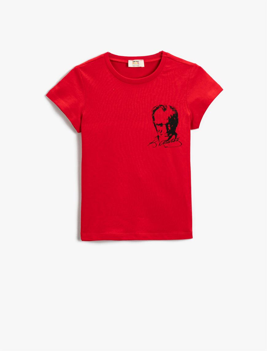  Kız Çocuk Atatürk Baskılı Kısa Kollu Tişört Pamuklu