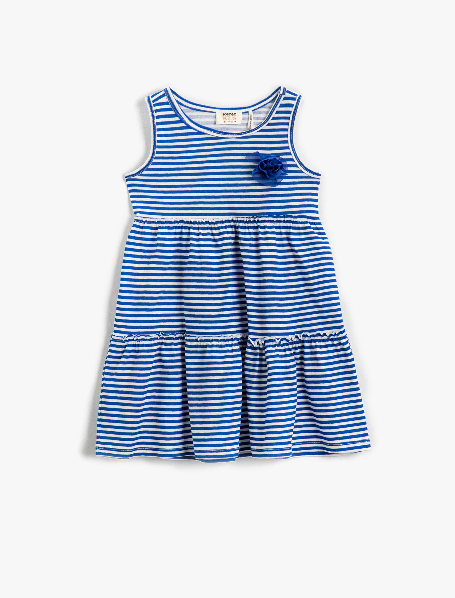  Kız Çocuk Çiçekli Çizgili Kolsuz Elbise Pamuklu