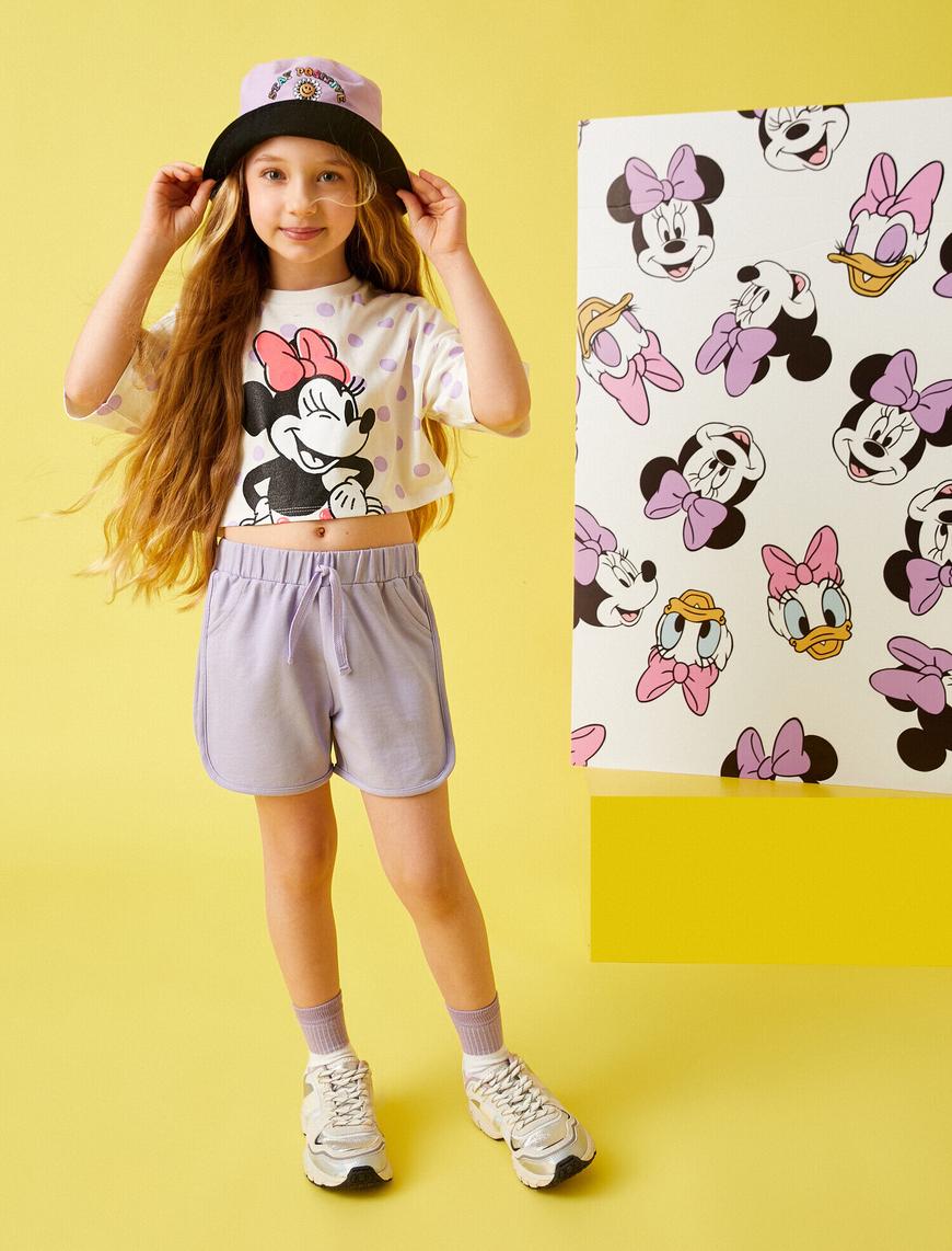  Kız Çocuk Puantiyeli Minnie Mouse Lisanslı Baskılı Kısa Kollu Tişört Pamuklu