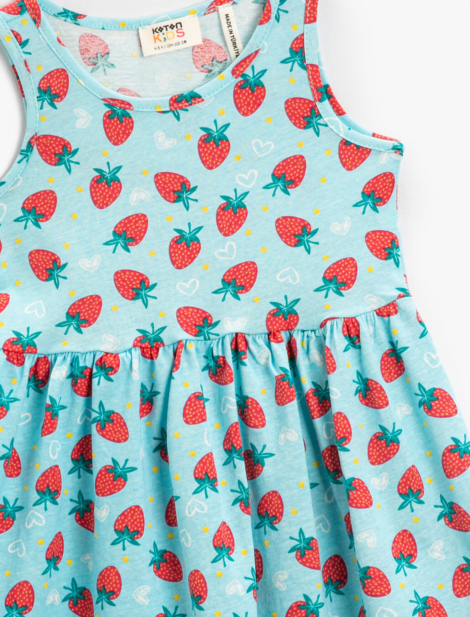  Kız Çocuk Penye Elbise Pamuklu Çilek Baskılı Kolsuz