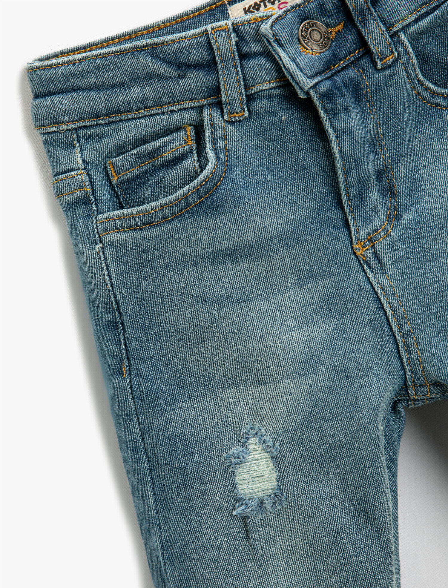  Erkek Çocuk Kot Pantolon Yıpratılmış Detaylı Pamuklu Cepli - Slim Jean