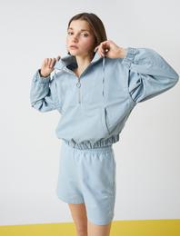 Fermuarlı Crop Sweatshirt Cepli