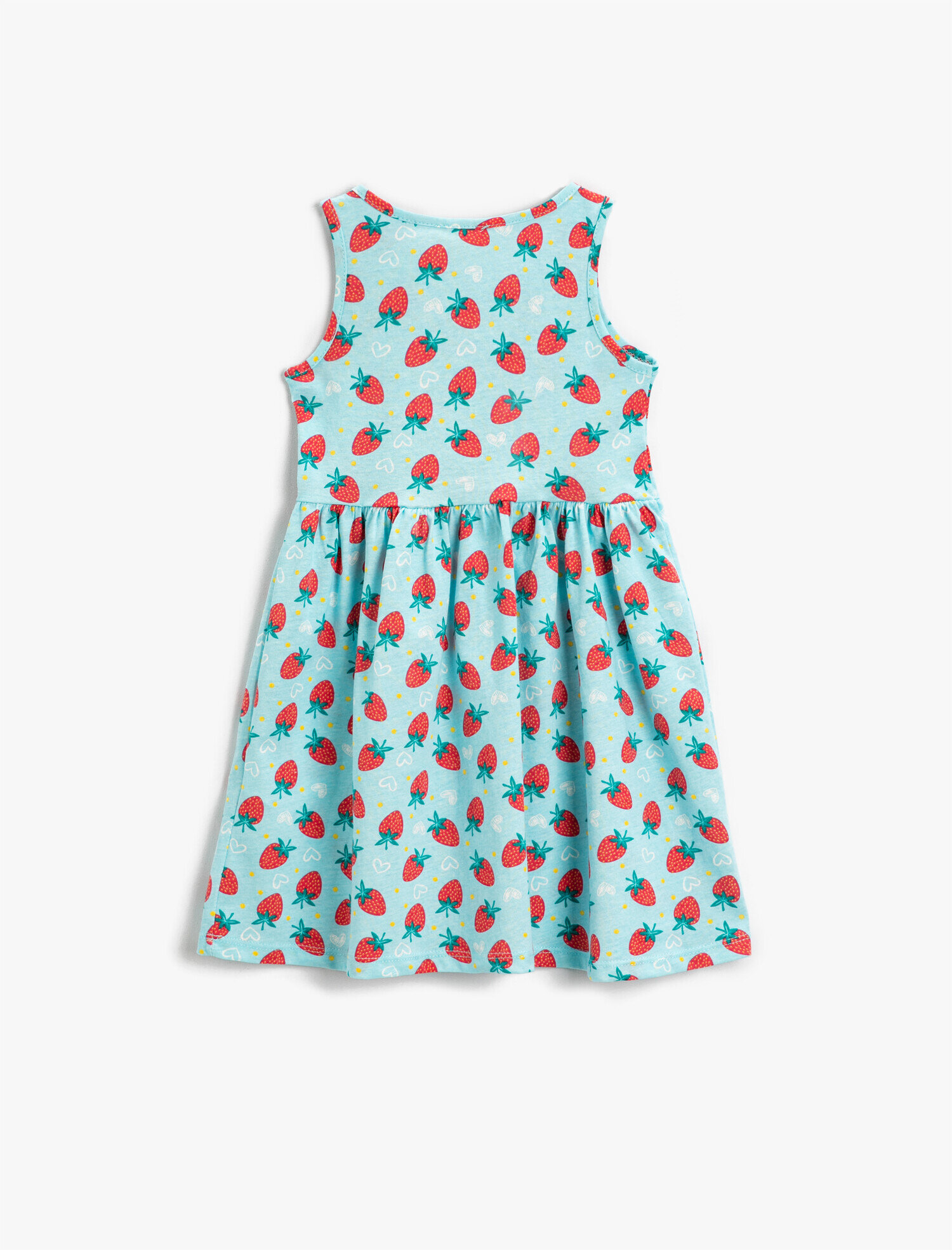  Kız Çocuk Penye Elbise Pamuklu Çilek Baskılı Kolsuz