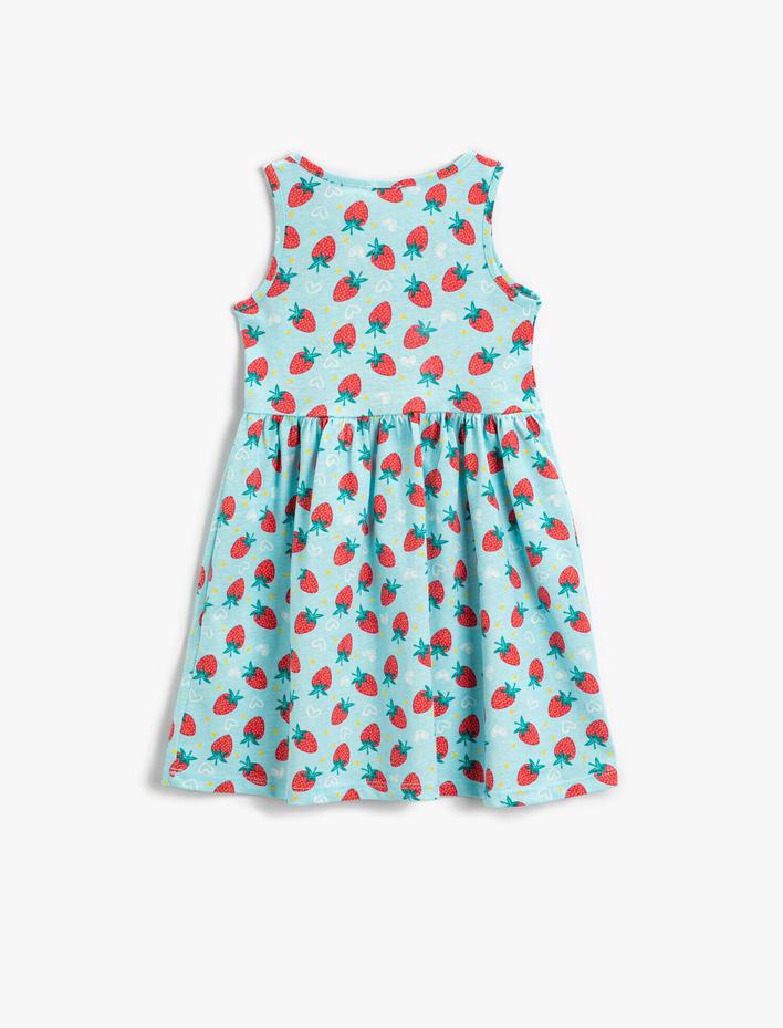 Kız Çocuk Penye Elbise Pamuklu Çilek Baskılı Kolsuz