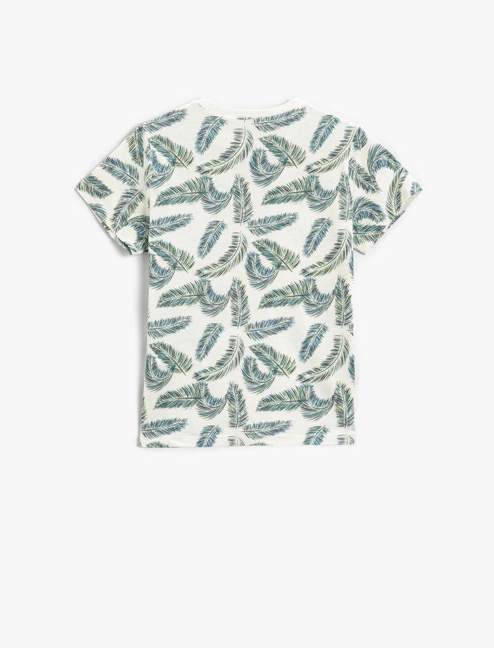 Erkek Çocuk Tüy Baskılı Kısa Kollu Tişört Bisiklet Yaka Pamuklu