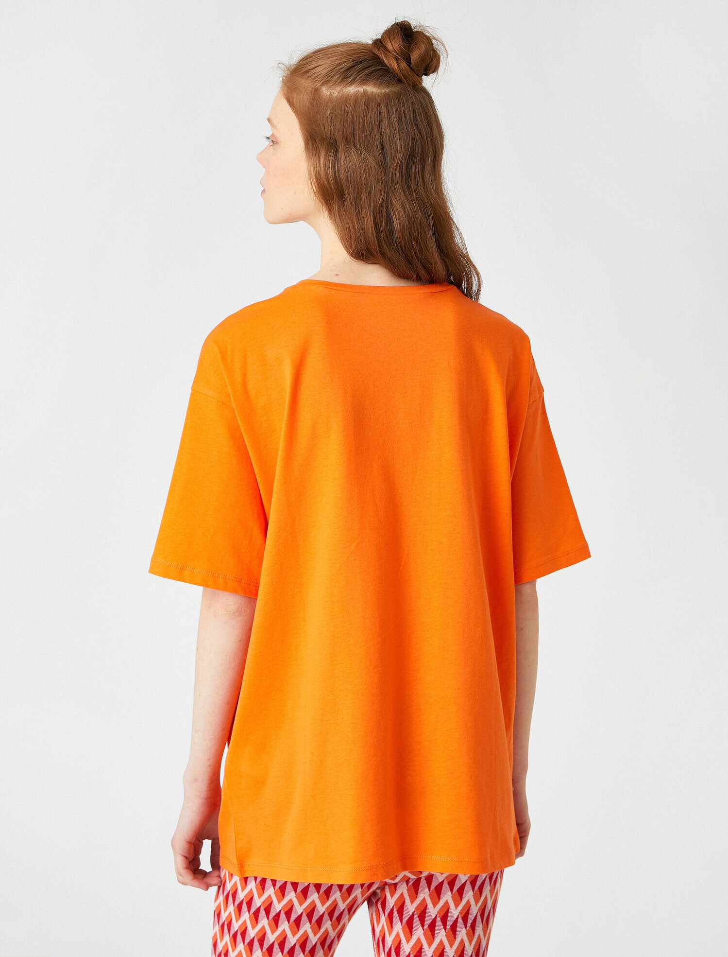   Baskılı Kısa Kollu Bisiklet Yaka Pamuklu Tişört