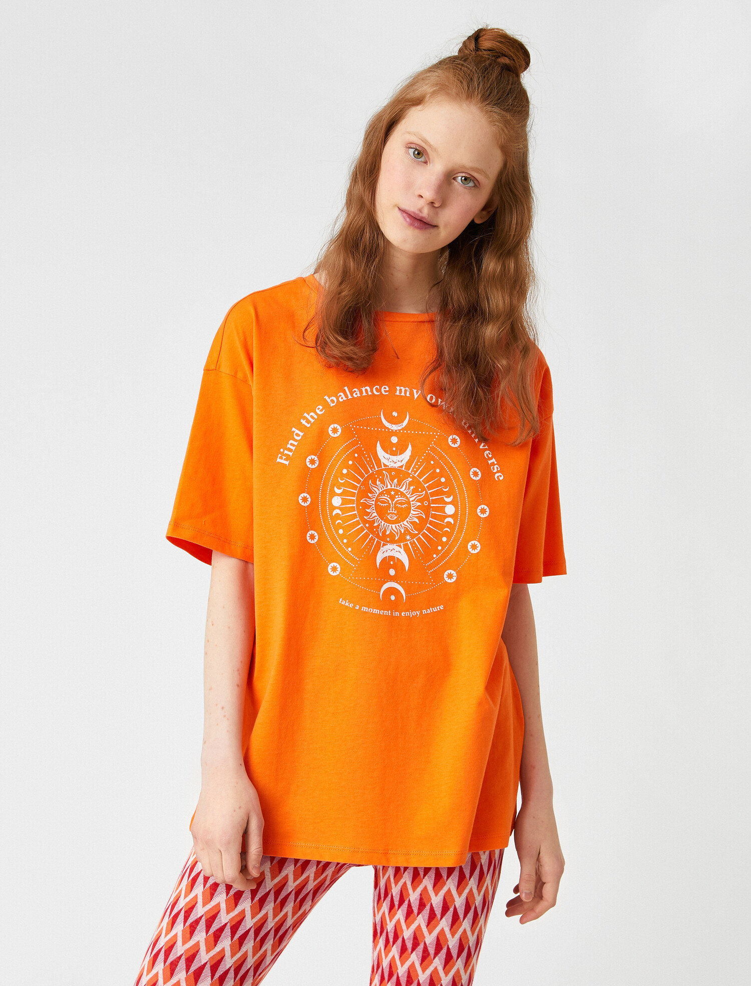   Baskılı Kısa Kollu Bisiklet Yaka Pamuklu Tişört