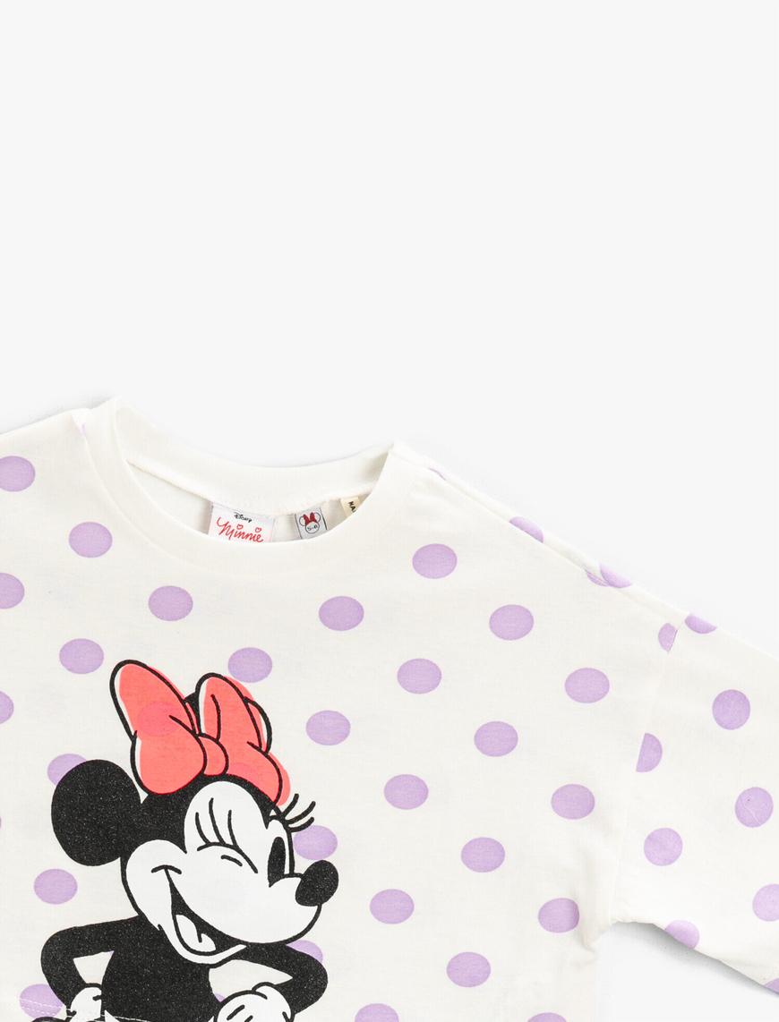  Kız Çocuk Puantiyeli Minnie Mouse Lisanslı Baskılı Kısa Kollu Tişört Pamuklu