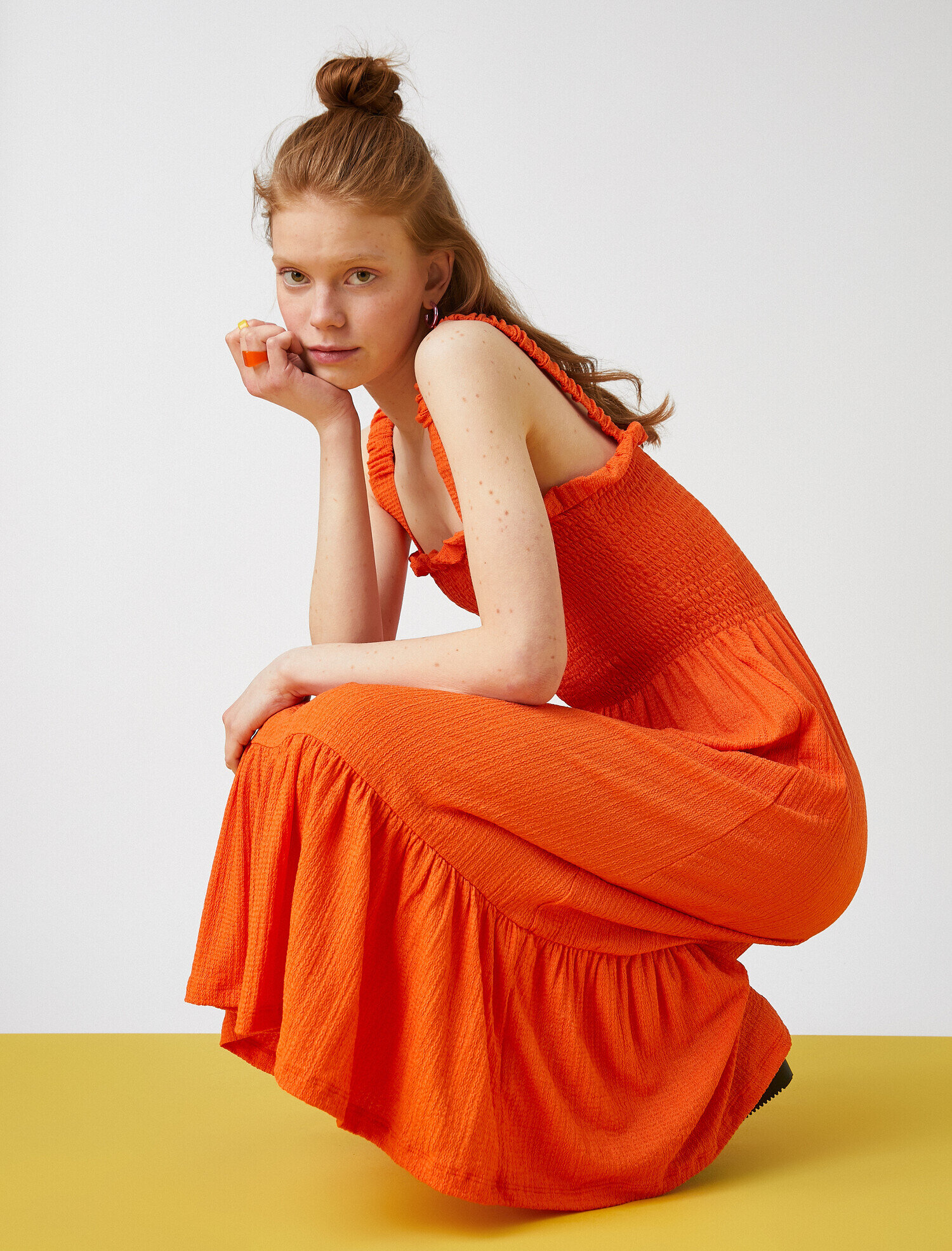   Fırfırlı Uzun Elbise