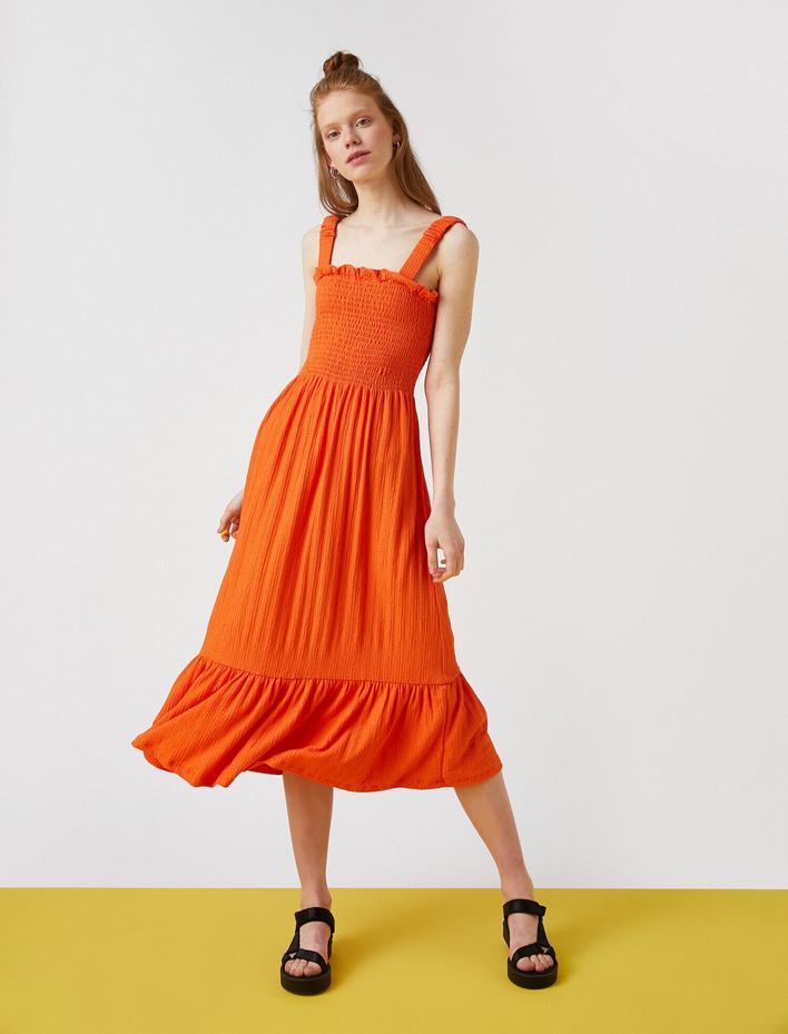  Fırfırlı Uzun Elbise