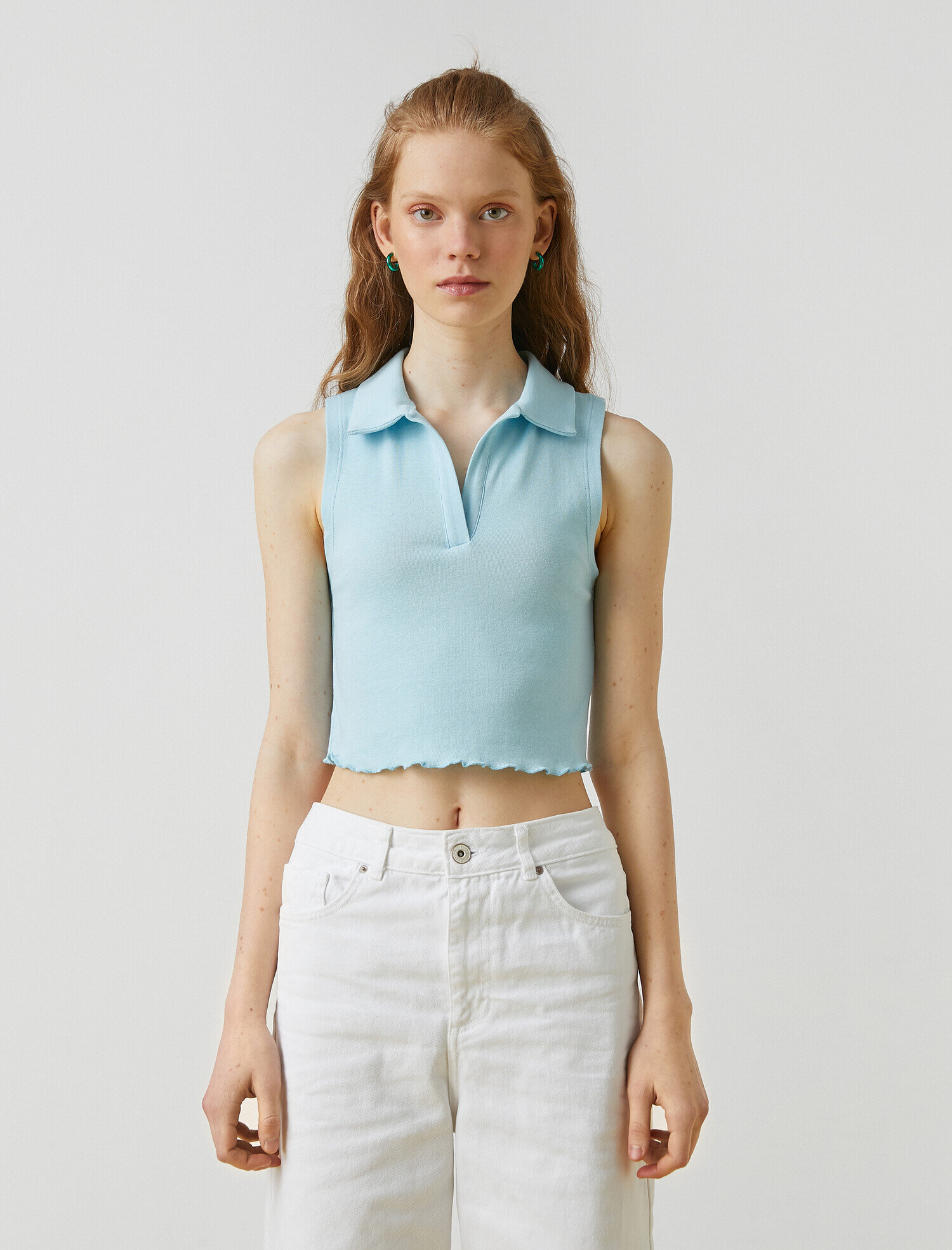   Polo Yaka Kolsuz Pamuklu Crop Atlet