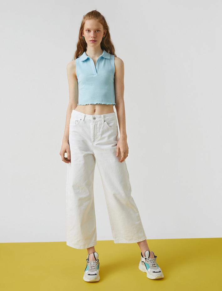  Polo Yaka Kolsuz Pamuklu Crop Atlet