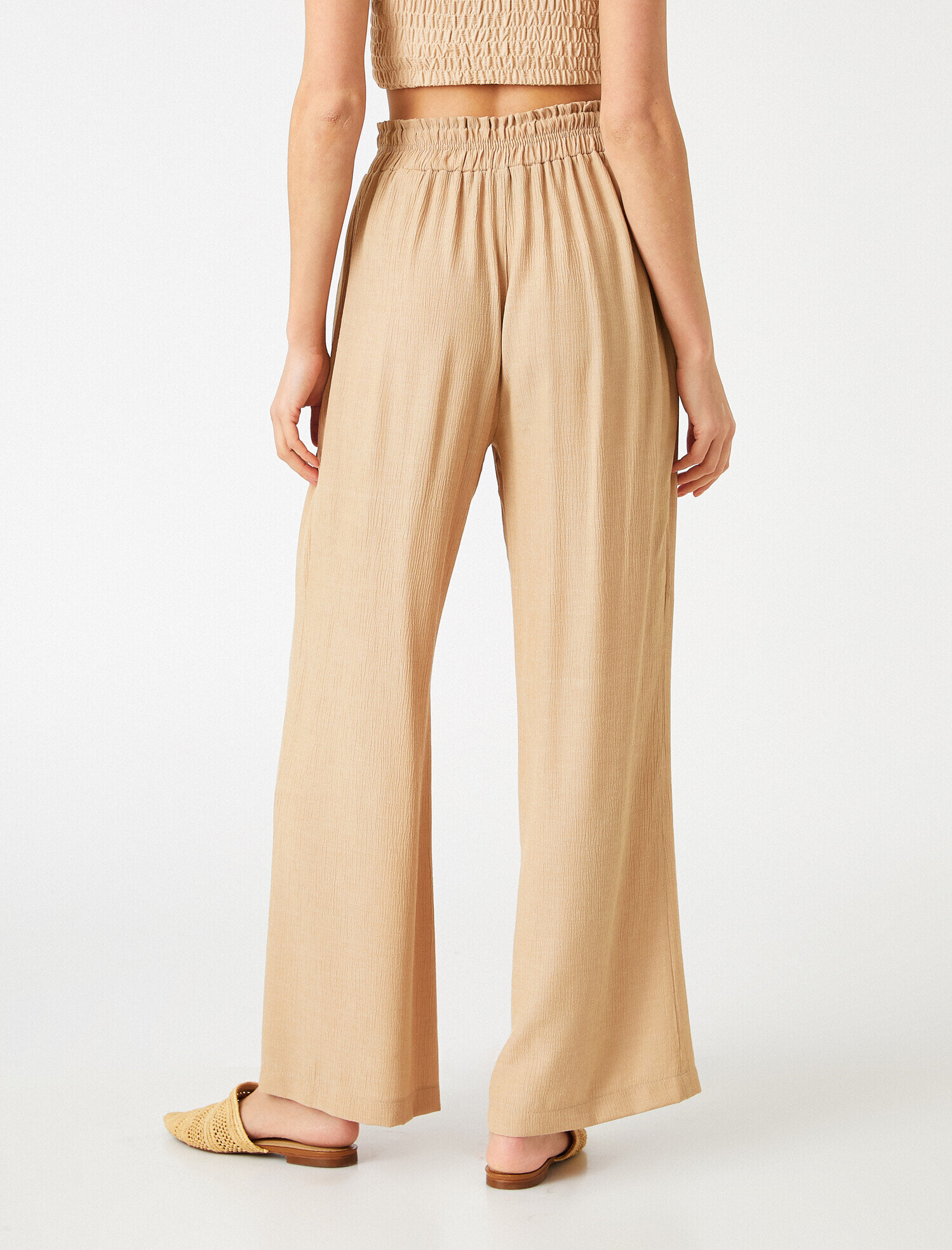   Beli Lastikli Bol Paça Yırtmaçlı Pantolon