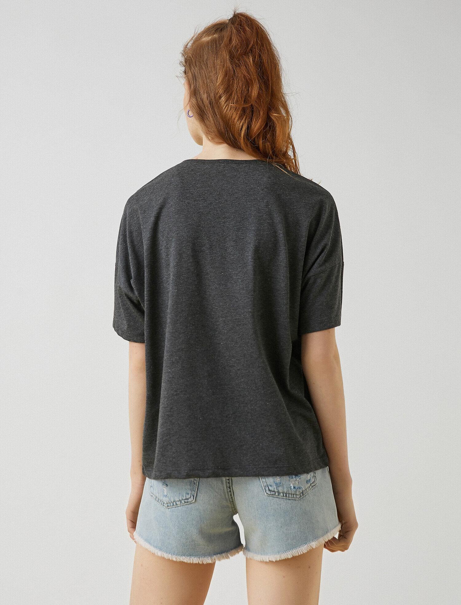   Baskılı Oversize Tişört Bisiklet Yaka