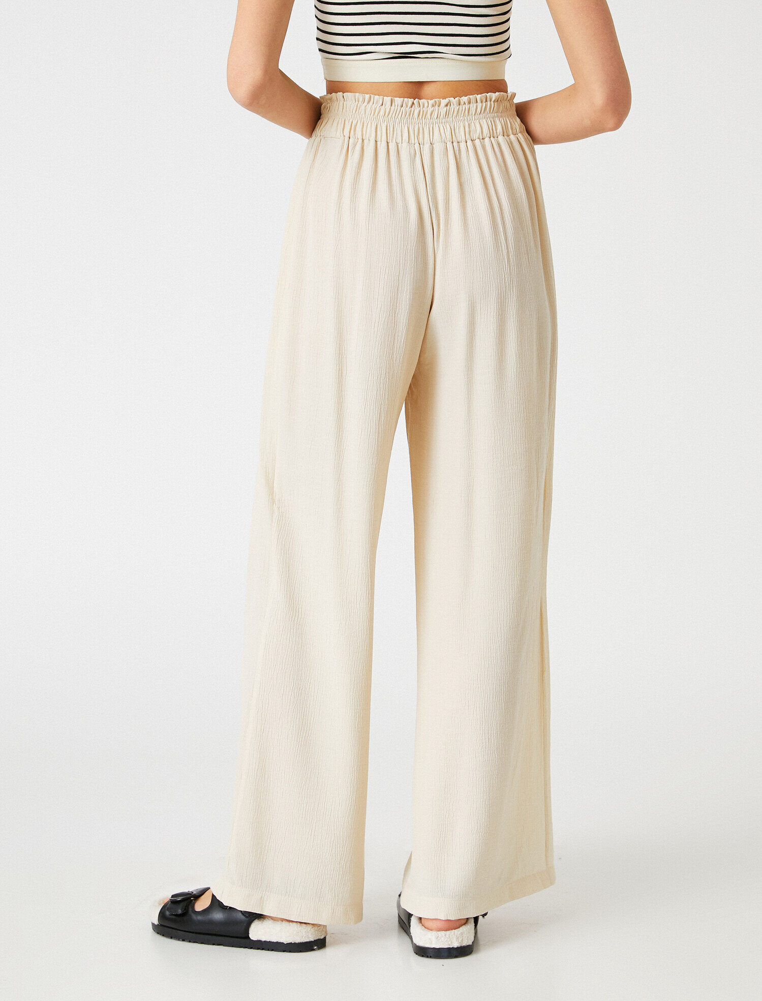   Beli Lastikli Bol Paça Yırtmaçlı Pantolon