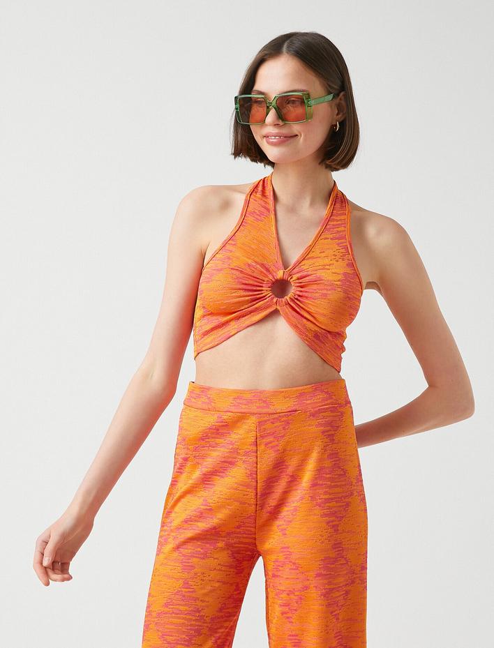  Halter Yaka Dokuma Crop Atlet