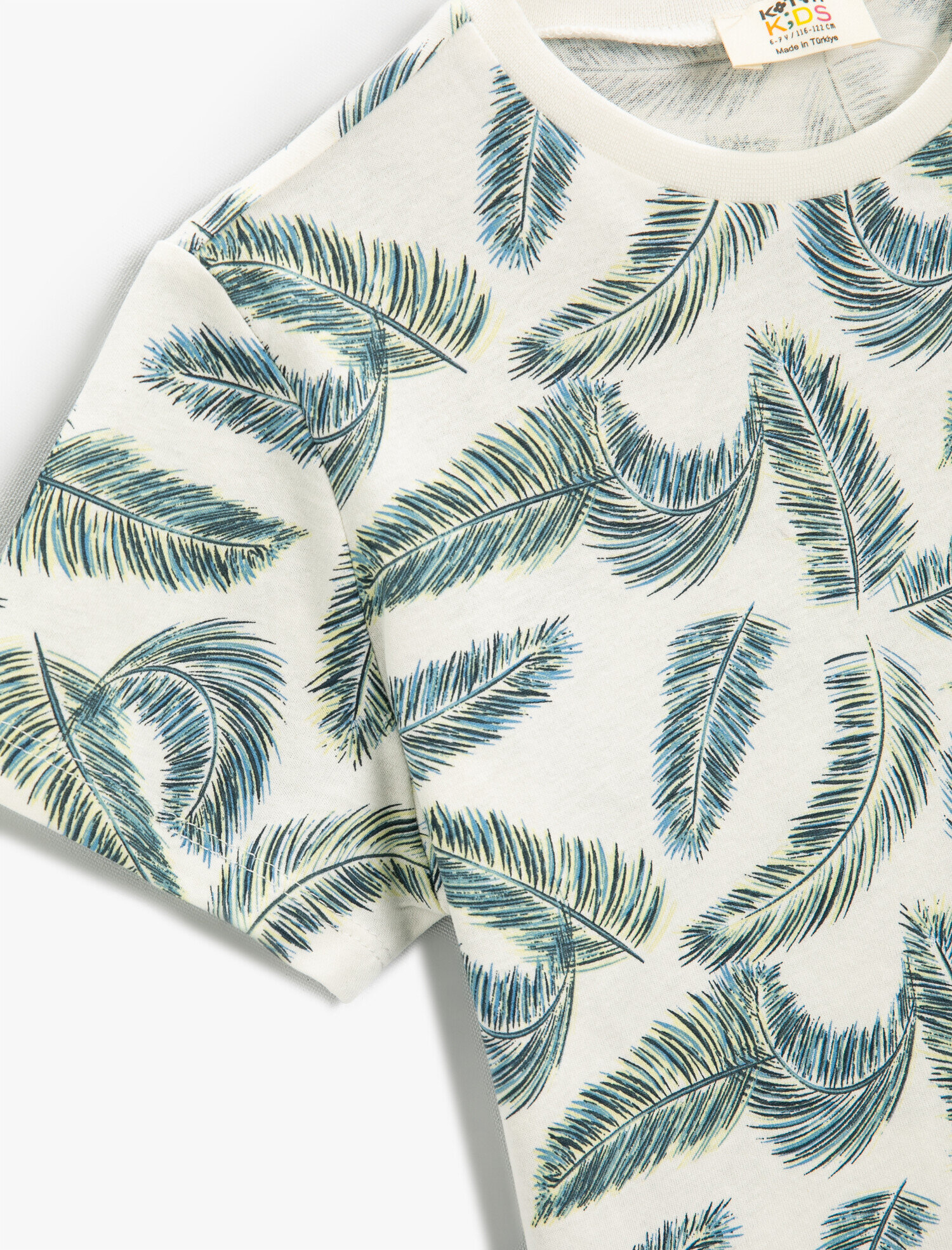  Erkek Çocuk Tüy Baskılı Kısa Kollu Tişört Bisiklet Yaka Pamuklu