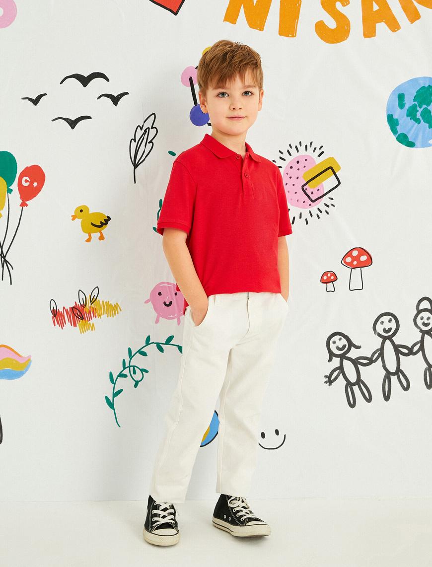  Erkek Çocuk Polo Yaka Tişört Kısa Kollu Pamuklu