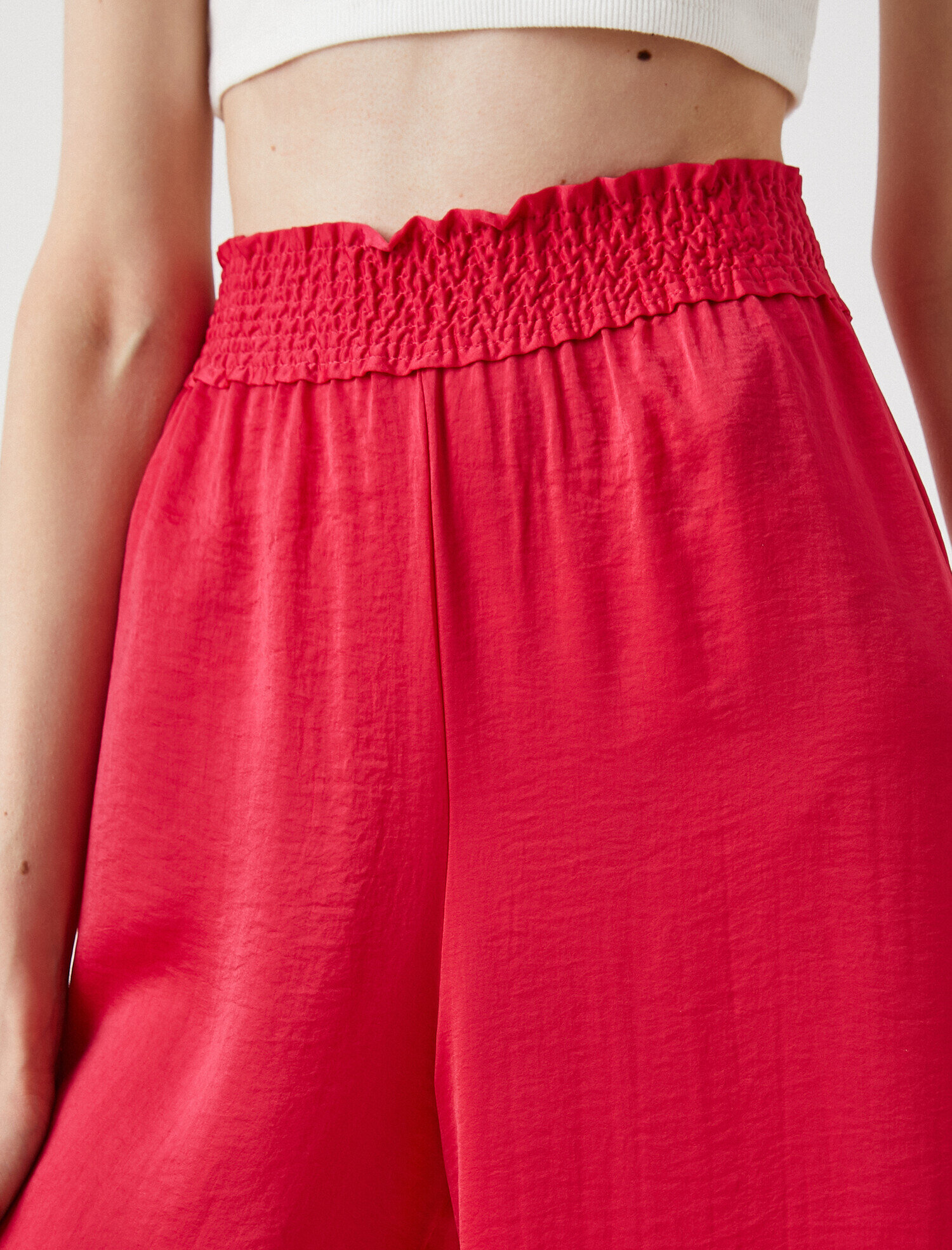   Geniş Paça Beli Lastikli Pantolon Saten Görünümlü