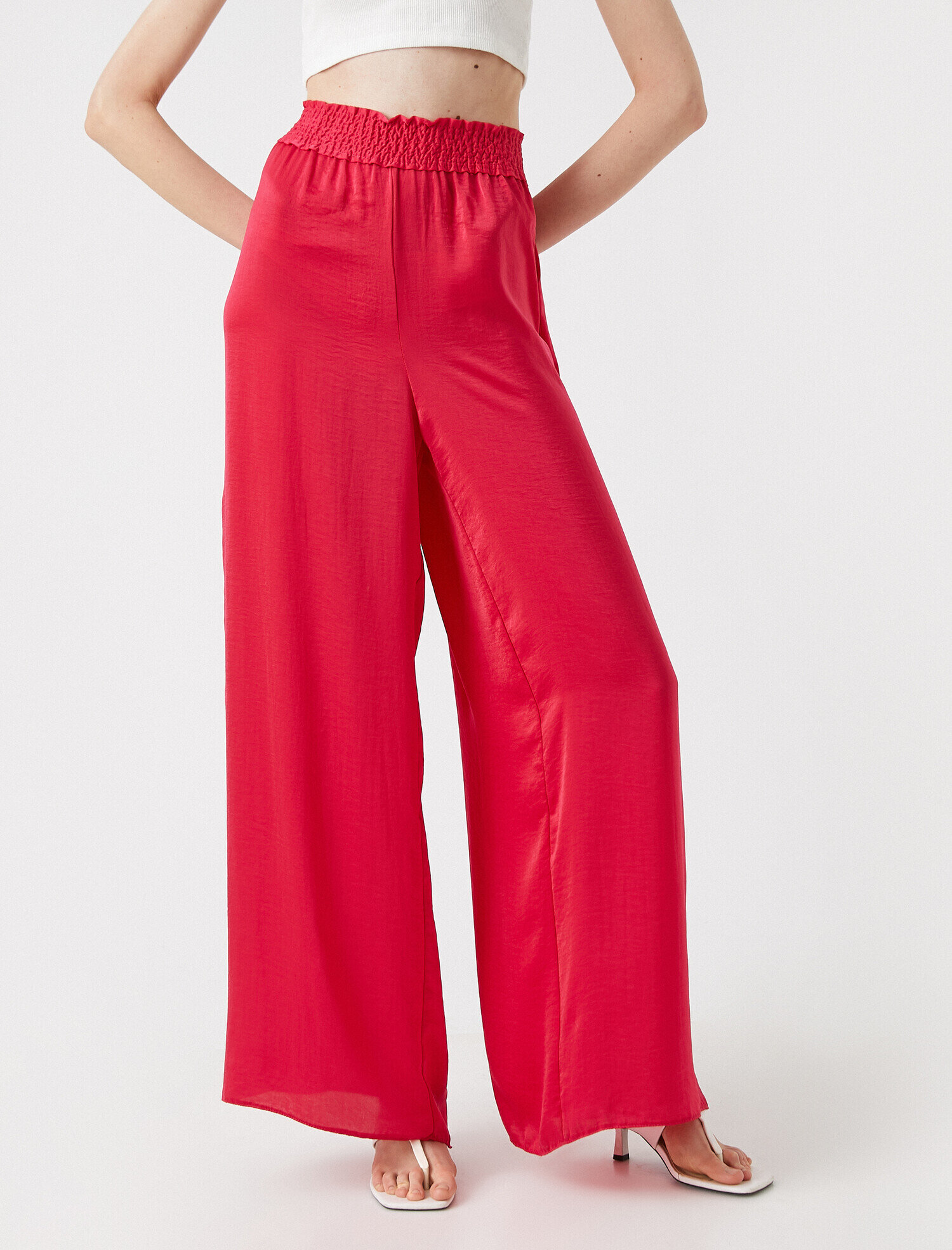   Geniş Paça Beli Lastikli Pantolon Saten Görünümlü