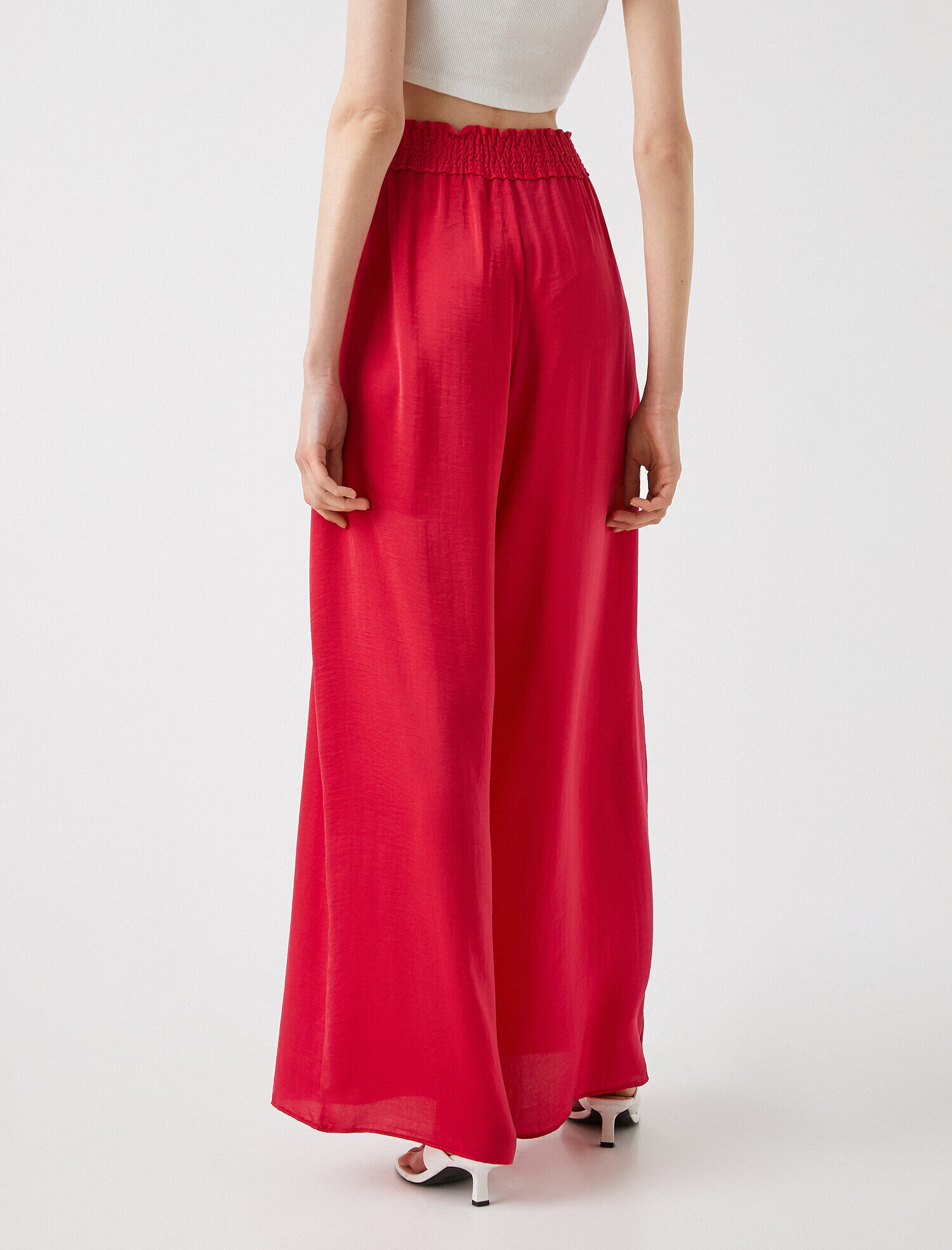   Geniş Paça Beli Lastikli Pantolon Saten Görünümlü