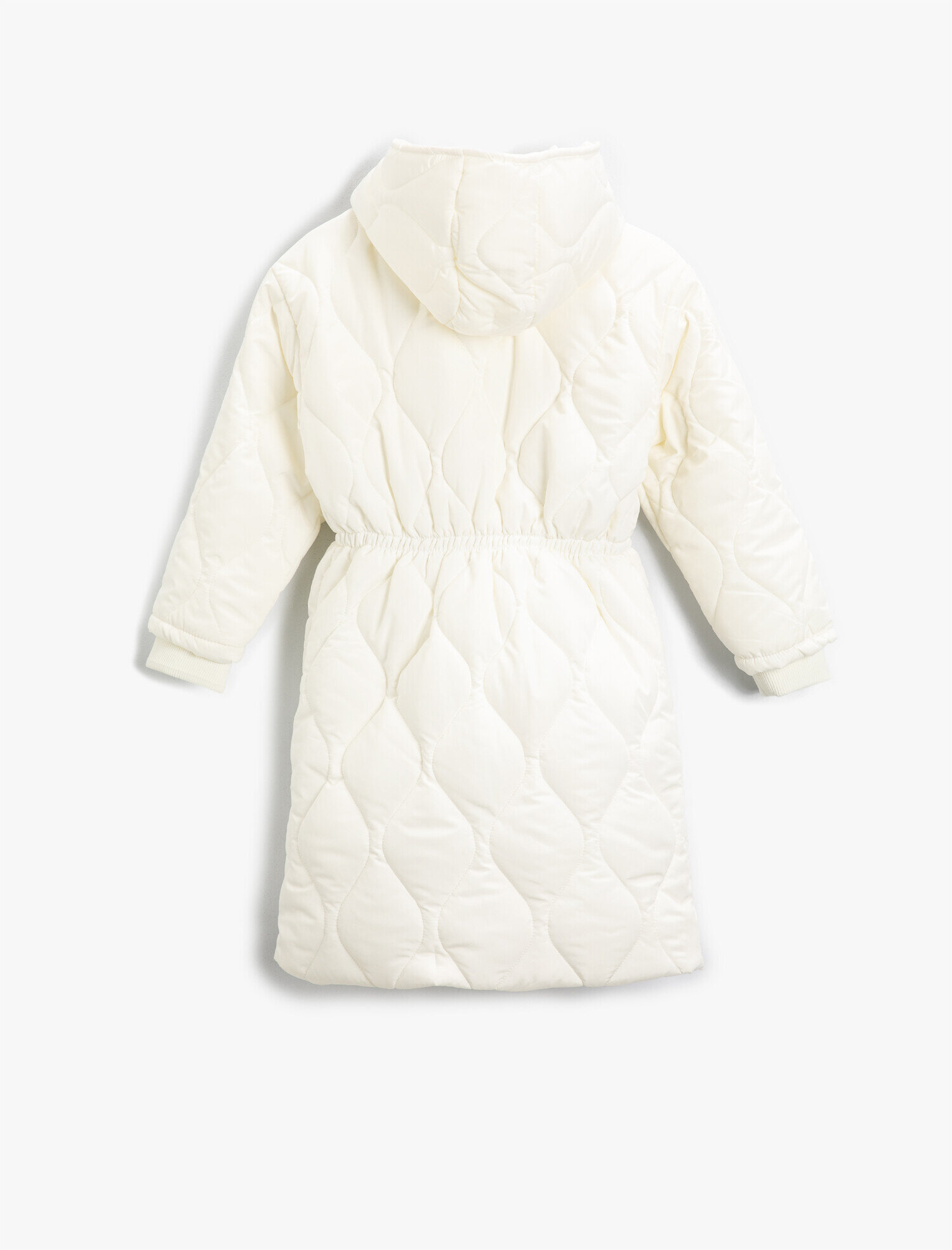  Kız Çocuk Kapitone Kapüşonlu Şişme Uzun Mont Çıtçıtlı