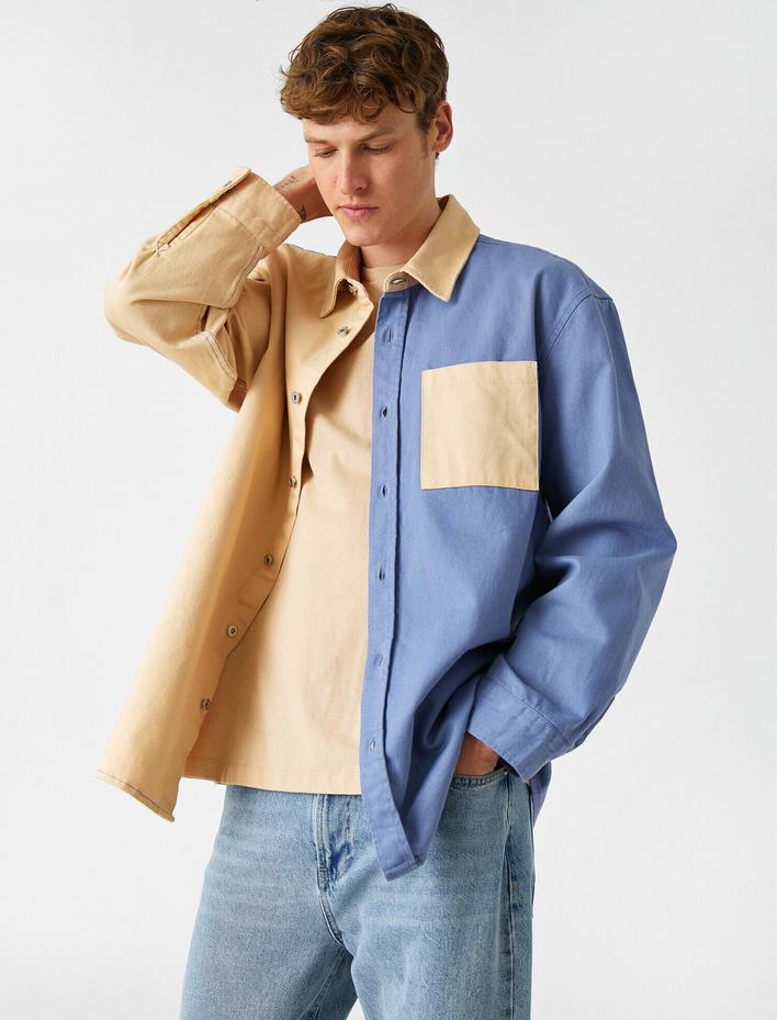  Renk Bloklu Oversize Gömlek