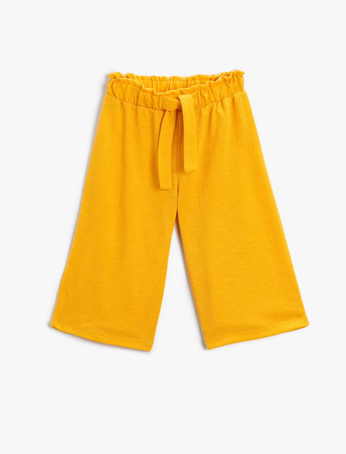 Kız Çocuk Kemer Detaylı Geniş Paça Pantolon