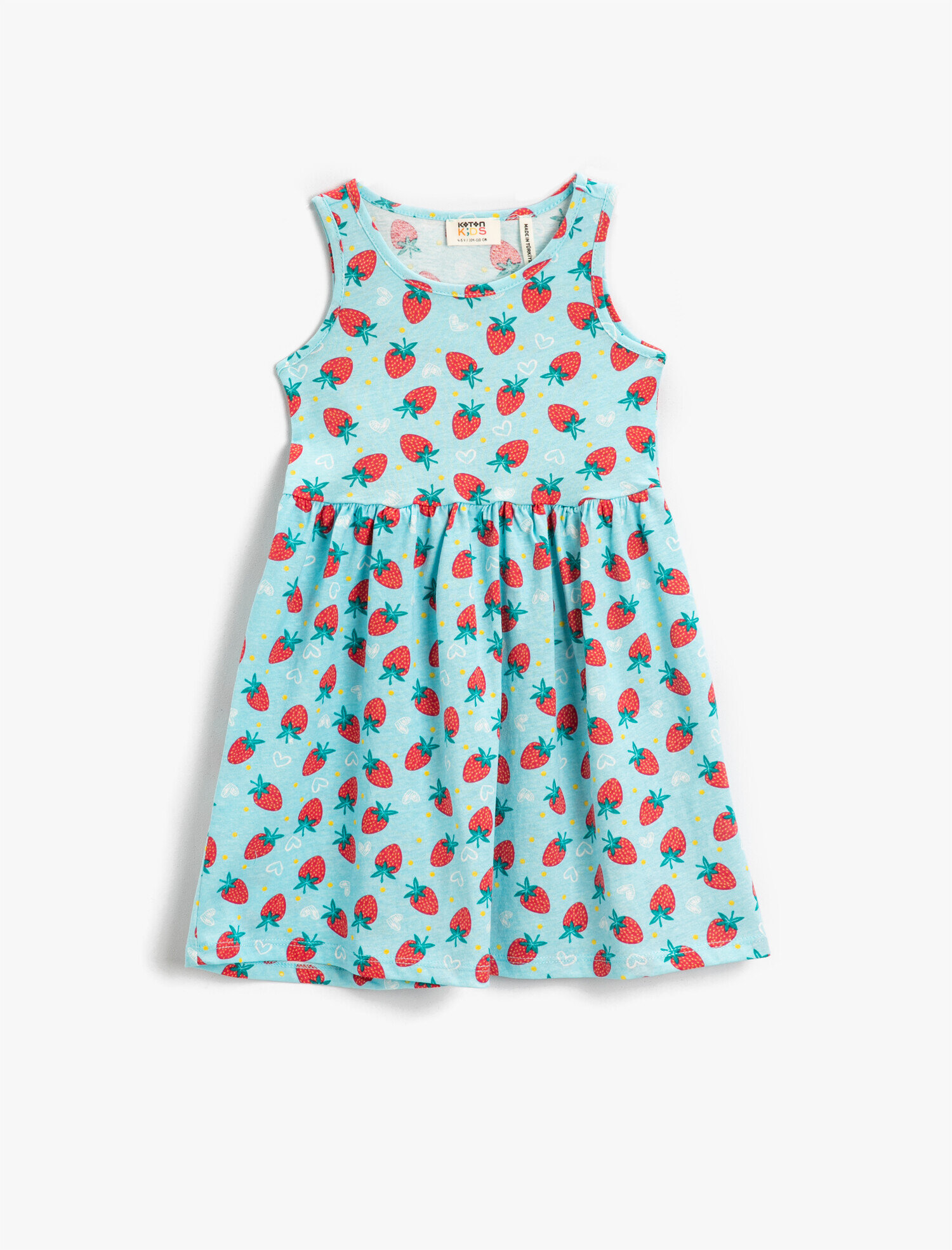  Kız Çocuk Penye Elbise Pamuklu Çilek Baskılı Kolsuz