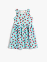 Penye Elbise Pamuklu Çilek Baskılı Kolsuz