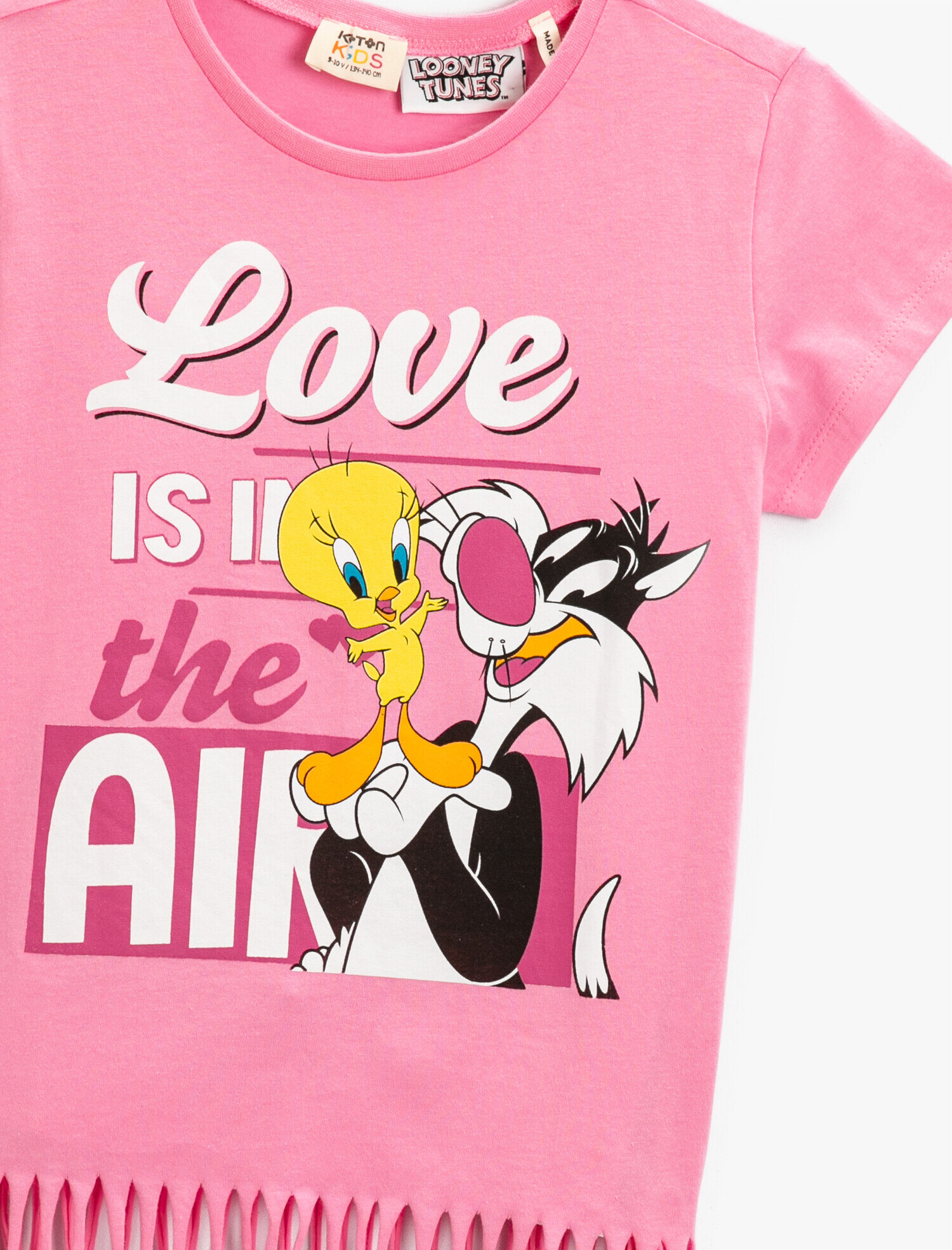 Pembe Kız Çocuk Sylvester ve Tweety Baskılı Püsküllü Bisiklet Yaka