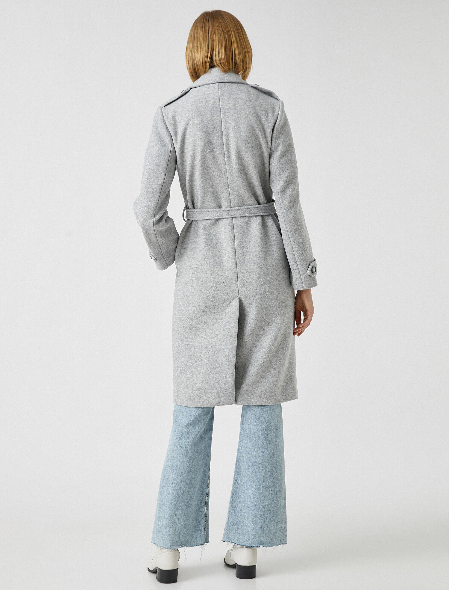   Kruvaze Yaka Kuşaklı Uzun Kaban