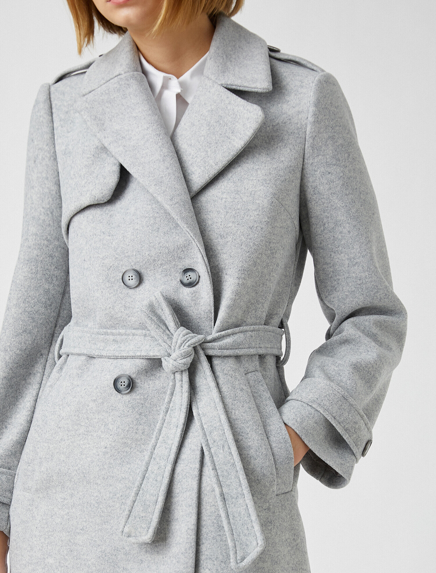   Kruvaze Yaka Kuşaklı Uzun Kaban