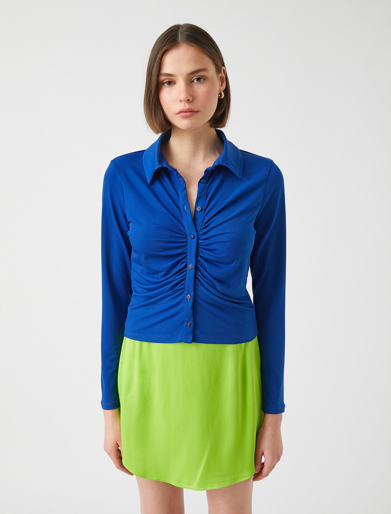   Uzun Kollu Büzgülü Gömlek