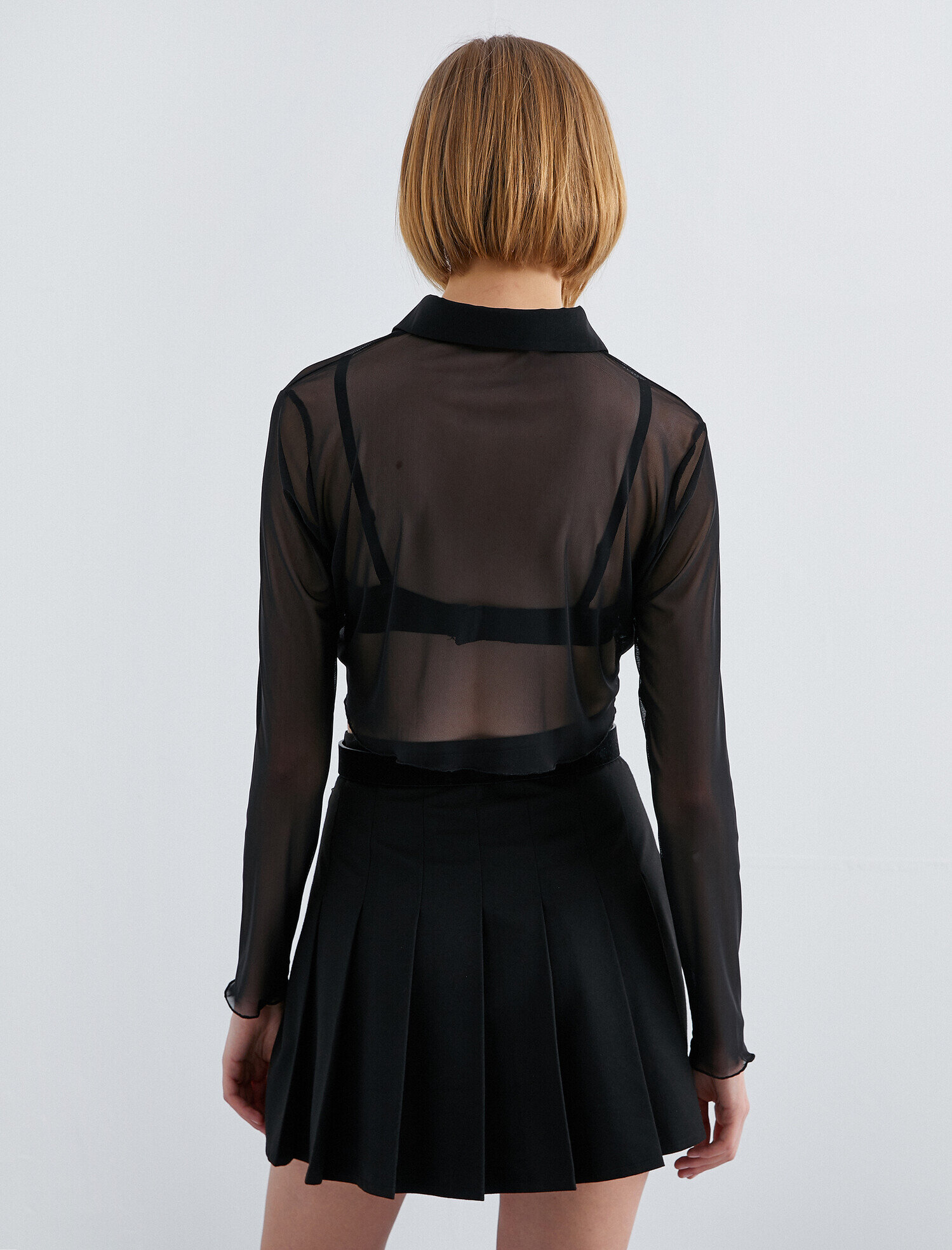   Uzun Kollu Tişört Desenli Şifon