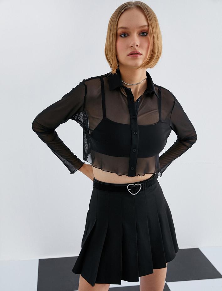  Uzun Kollu Tişört Desenli Şifon