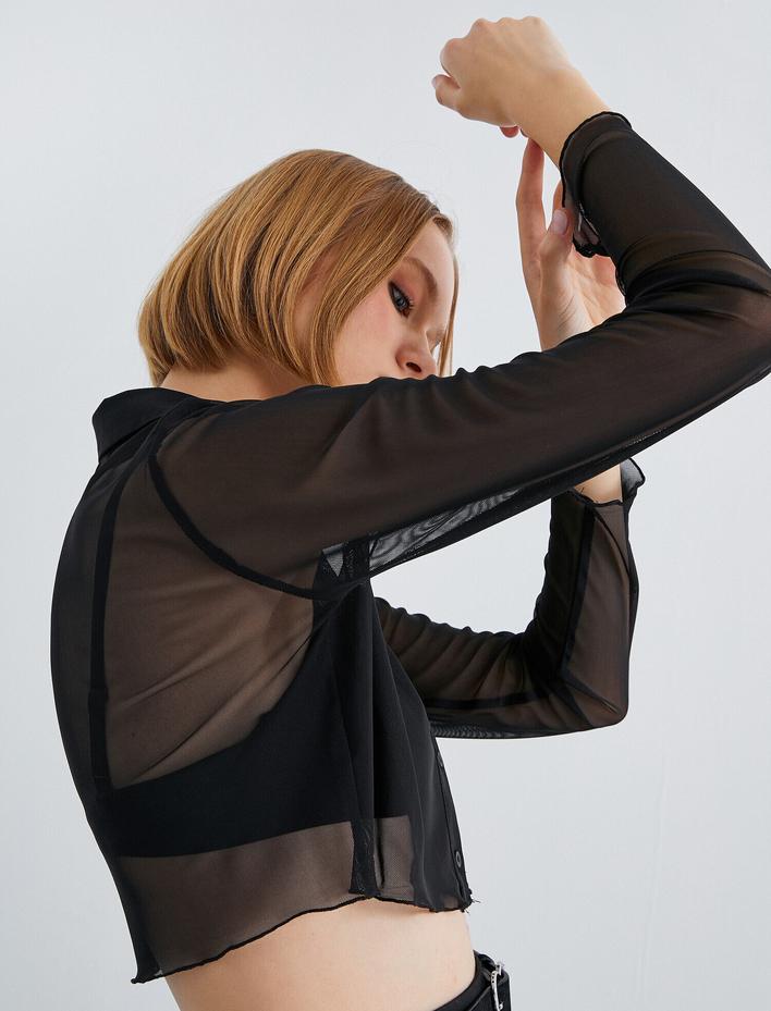  Uzun Kollu Tişört Desenli Şifon