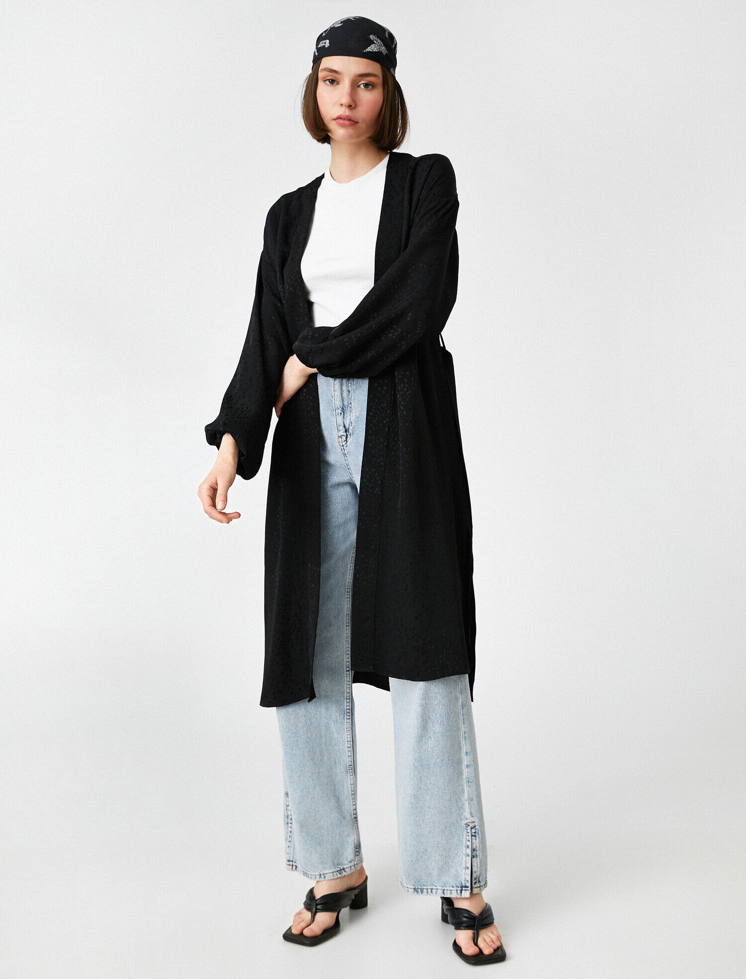   Uzun Kollu Beli Bağlamalı Kimono