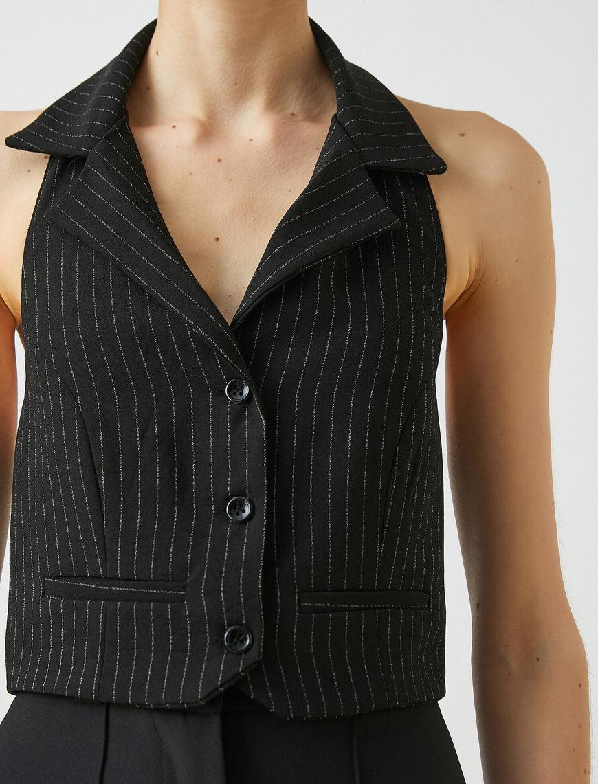   Halter Blazer Ceket Yaka Yelek Görünümlü Crop Atlet