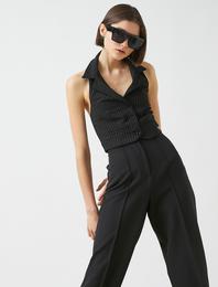 Halter Blazer Ceket Yaka Yelek Görünümlü Crop Atlet