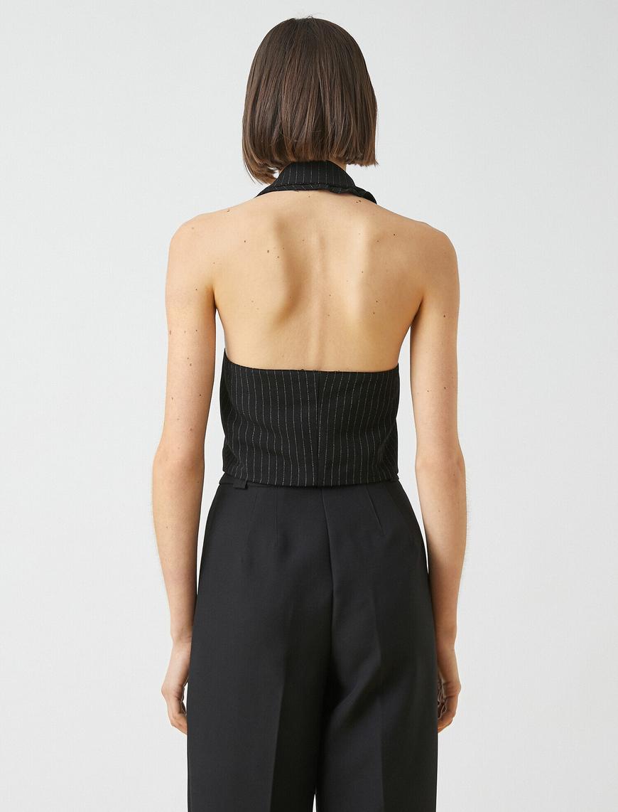   Halter Blazer Ceket Yaka Yelek Görünümlü Crop Atlet