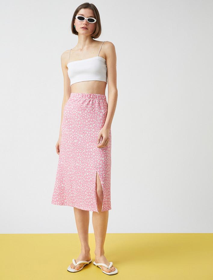  Leopar Desenli Midi Etek Yırtmaçlı