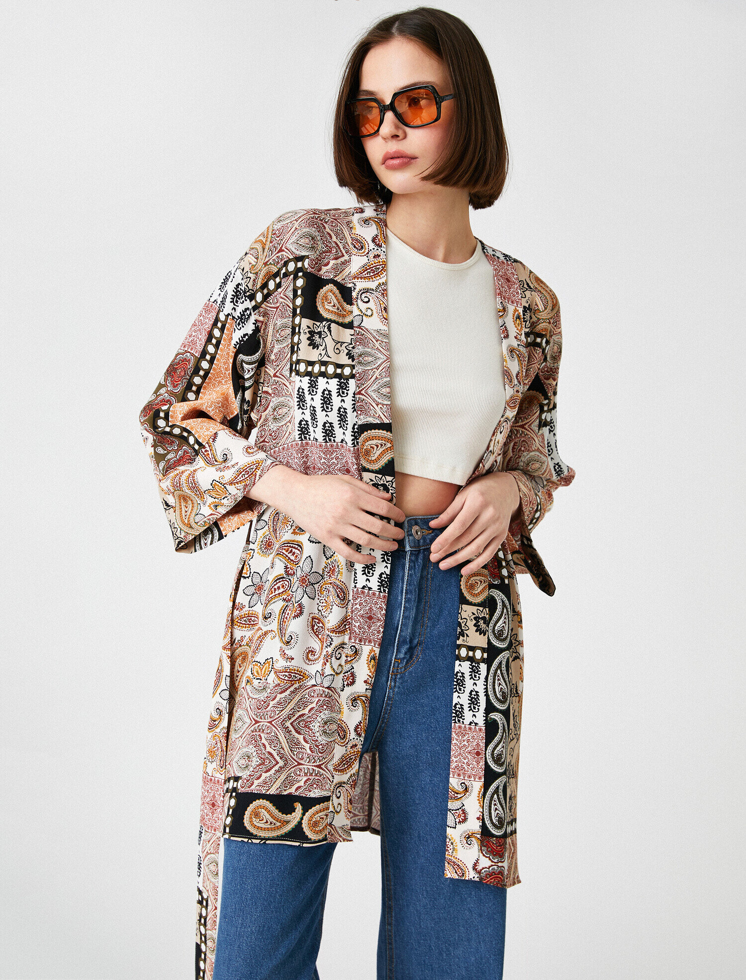   3/4 Kol Desenli Kimono