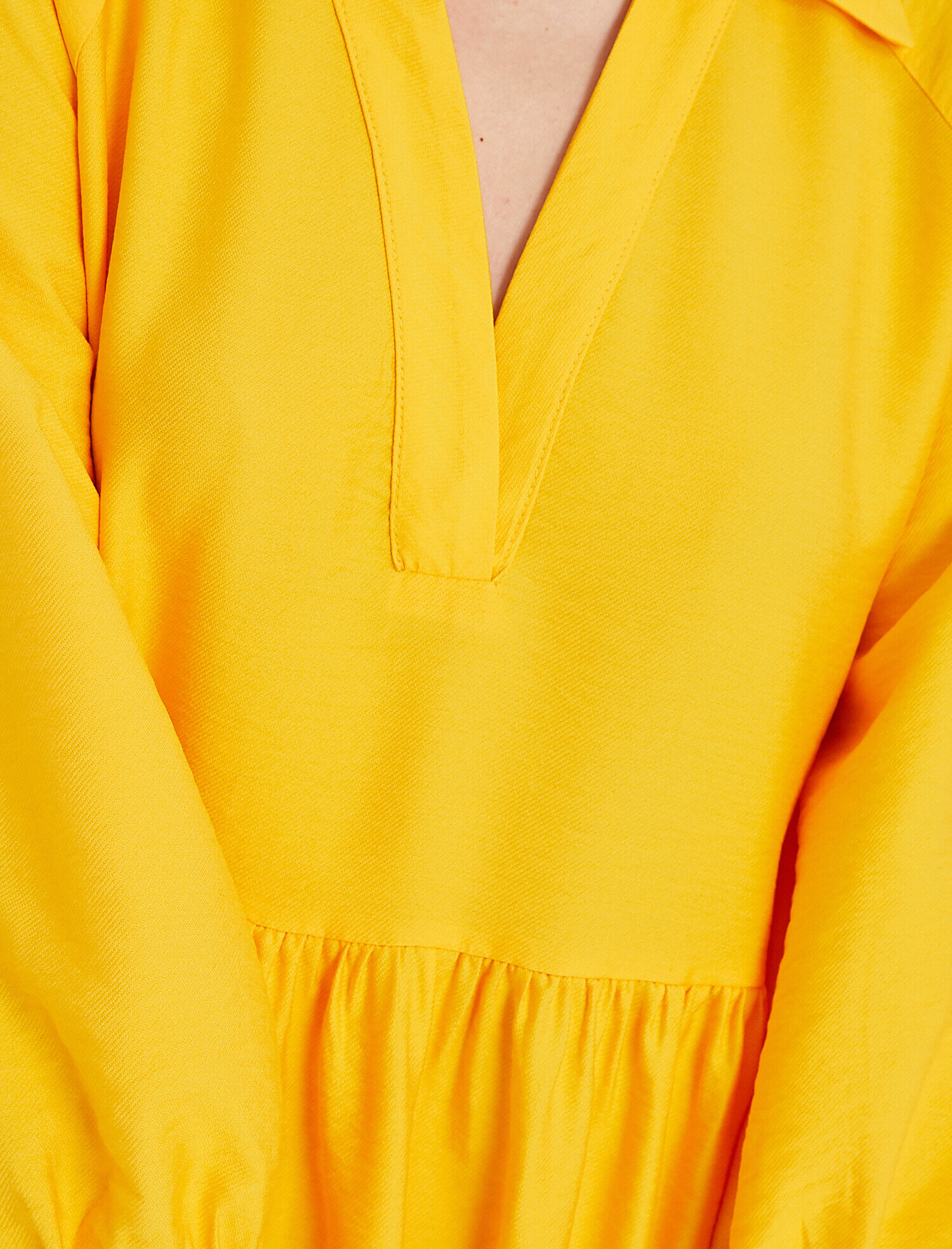   Fırfırlı Midi Balon Kol Elbise Polo Yaka